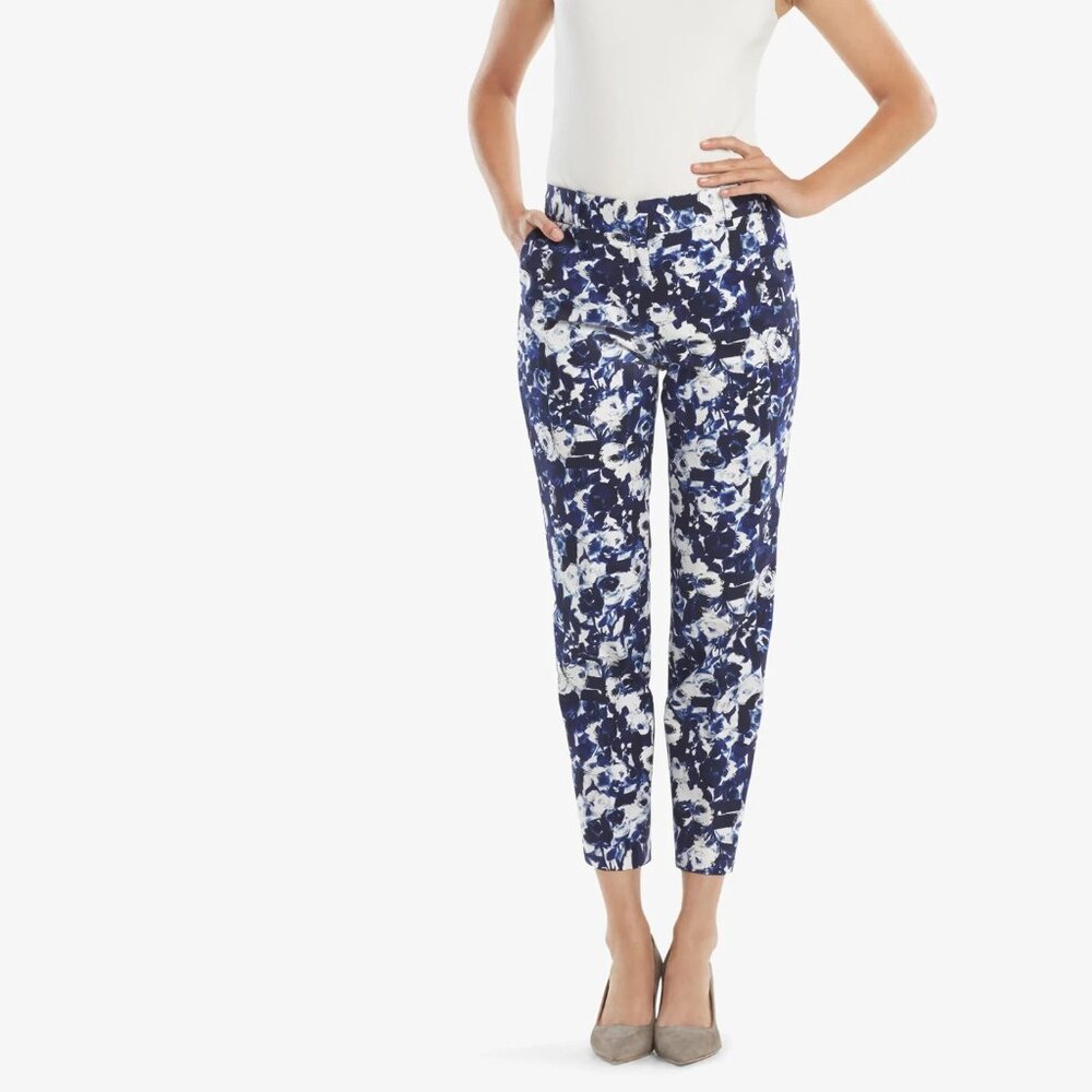 NWT MM. LaFleur Mejia in Blue Ivory Floral Stretch Cotton Slim Ankle Pants 4
